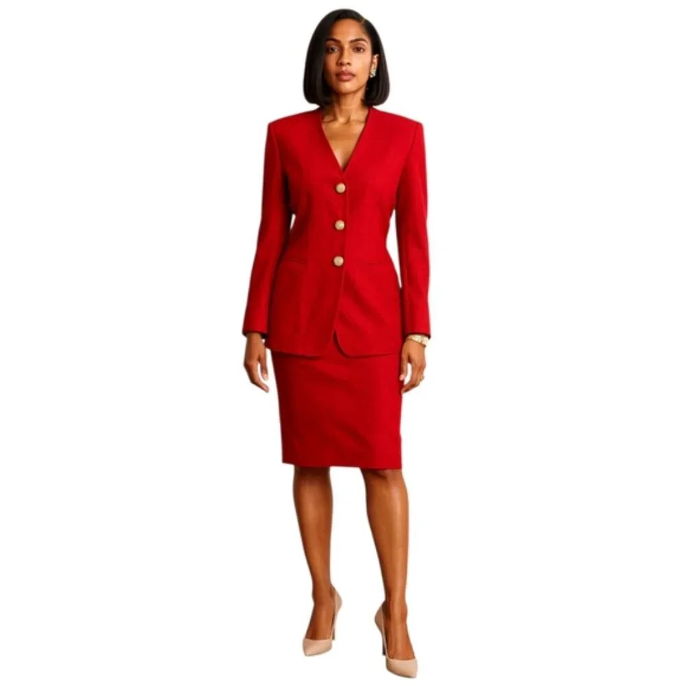 Stirling Cooper Red Vintage Two Piece Skirt Suit Set